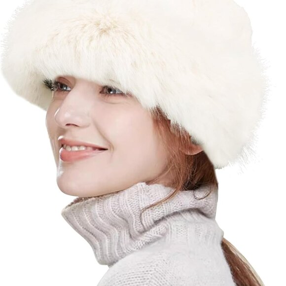 Accessories - Faux Fur Winter Bucket Hat Warm Fuzzy Plush Fisherman Casual Women's Gift